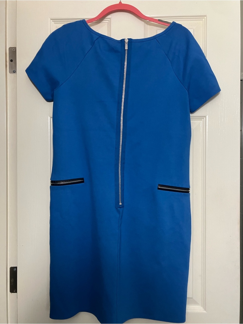 Ann Taylor Cobalt Blue Short-Sleeve Shift Dress with Zip Pockets - Picture 2 of 3